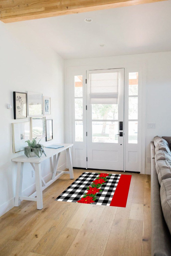 Area Rug, Berry Poinsettia Christmas Rug, 2x3 Feet Rugs for Living Room Bedroom Kids Room Kids Room Nursery Classroom, Non-Slip Comrft Carpet Washable Rug in White Scandinavian Entryway