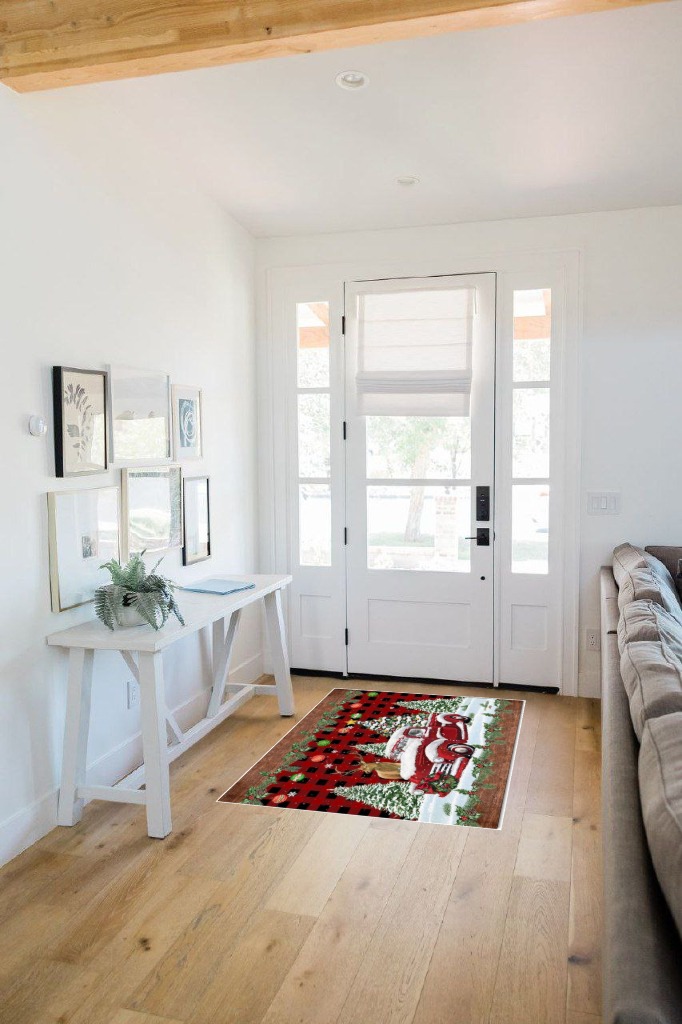 Area Rug 2x3 Feet, Snowflake Buffalo Plaid Xmas Tree Christmas Red Truck Rug, Rugs for Living Room Decor Bedroom Decor Kids Room, Non-Slip Living Room Rugs, Comrft Carpet Washable Rug in White Scandinavian Entryway
