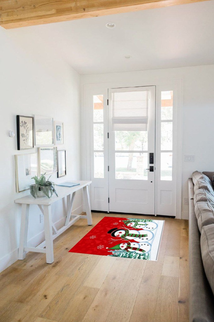 Area Rug 2x3 Feet, Xmas Tree Cardinals Winter Snowflake Christmas Snowman Rug, Rugs for Living Room Decor Bedroom Decor Kids Room, Non-Slip Living Room Rugs, Comrft Carpet Washable Rug in White Scandinavian Entryway