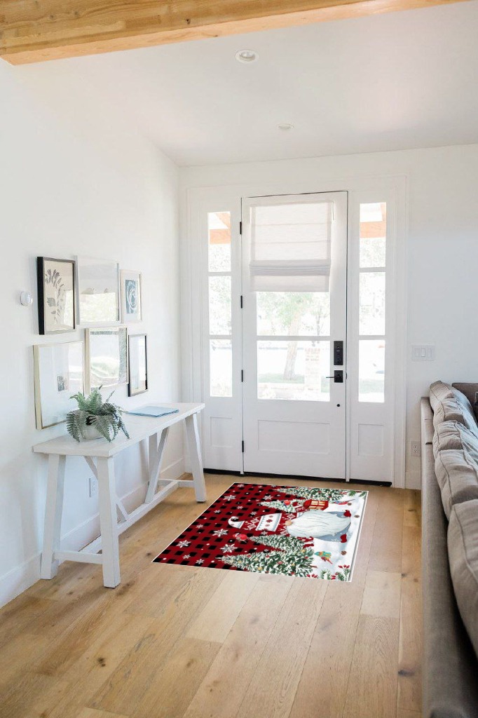 Area Rug 2x3 Feet, Xmas Snowflake Snowman Christmas Rug, Rugs for Living Room Decor Bedroom Decor Kids Room, Non-Slip Living Room Rugs, Comrft Carpet Washable Rug in White Scandinavian Entryway