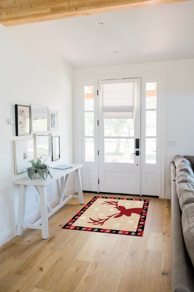 Area Rug, Christmas Reindeer Christmas Rug, 2x3 Feet Rugs for Living Room Bedroom Kids Room Kids Room Nursery Classroom, Non-Slip Comrft Carpet Washable Rug in White Scandinavian Entryway