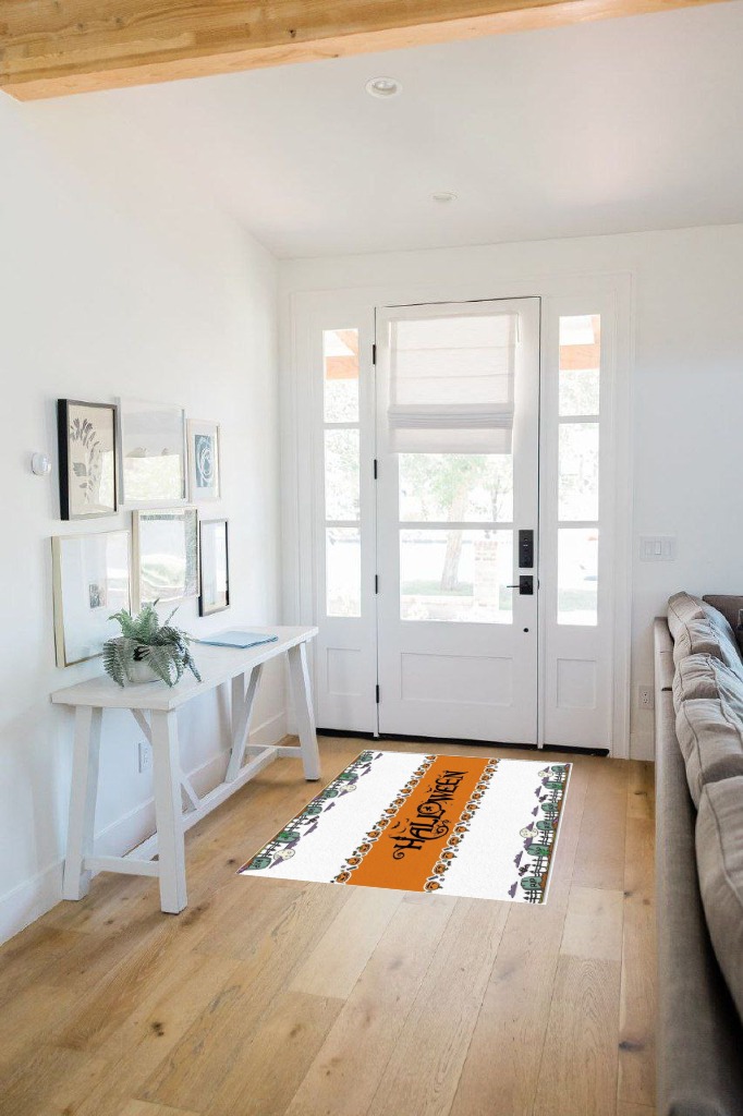 Large Area Rug, Halloween Non-Slip Indoor Accent Area Carpet, Fall Pumpkin Black Bats Tombstone White Fluffy Shaggy Runner Rug for Living Room, Bedroom, Kids Room, 2'7"x 5" in White Scandinavian Entryway