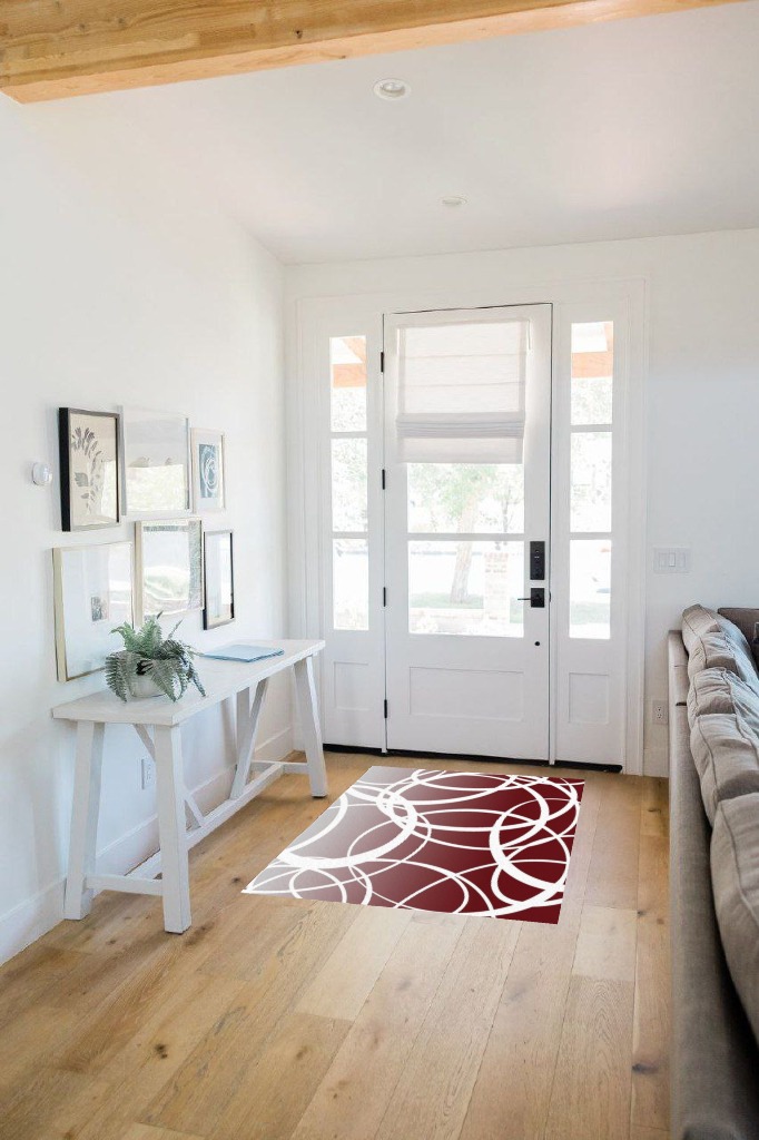 Large Area Rug, Red Ombre Non-Slip Indoor Accent Area Carpet, Modern White Geometric Abstract Art Fluffy Shaggy Runner Rug for Living Room, Bedroom, Kids Room, 2'7"x 5" in White Scandinavian Entryway