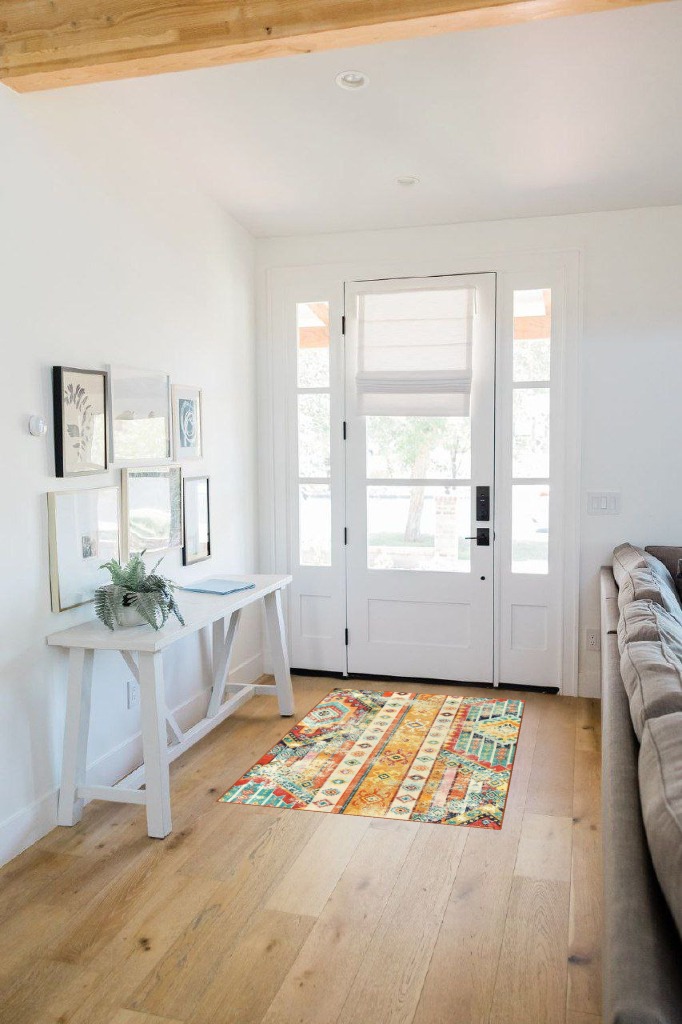Wonnitar Boho Tribal 3x5 Rug,Washable Ultra-Thin Living Room Area Rug,Bohemian Non-Slip Small Bedside Throw Mat,Vintage Distressed Bathroom Accent Carpet for Dining Table Entry Kitchen in White Scandinavian Entryway