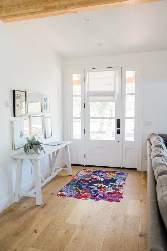 Estmy Boho Vintage Floral Area Rug 3x5 Washable Thin, Aesthetic Cute Bedroom Rugs Colorful Blue Entryway Rug Modern Abstract Tropical Jungle Accent Rug Floor Carpet for Bathroom Kitchen in White Scandinavian Entryway
