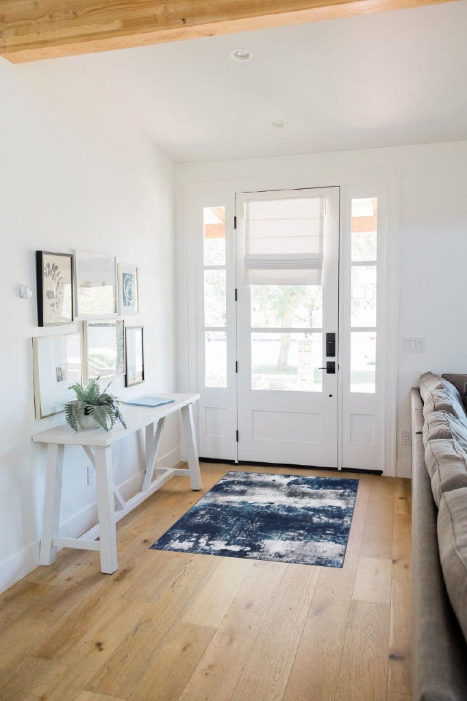 Area Rug Living Room Rugs: 3x5 Small Soft Bedroom Carpet Non Shedding Washable Abstract Modern Throw Accent Rug for Dining Room Home Office Kitchen Under Table Floor - Blue in White Scandinavian Entryway