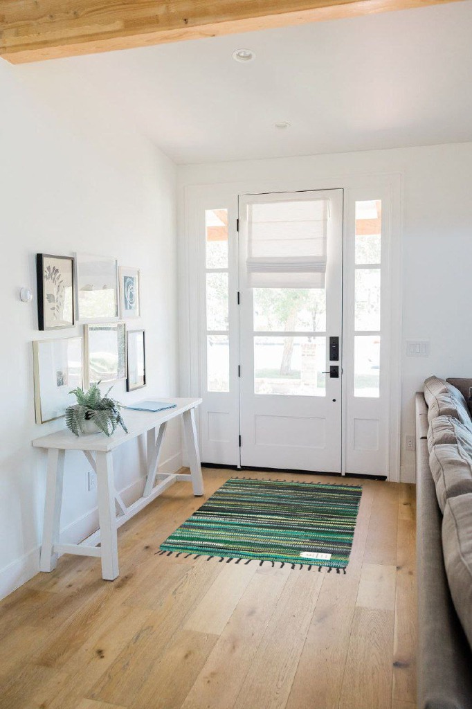 Comfy-co Handcrafted Area Rug Chindi Rug 3x5 ft - Hand-Woven Cotton Area Rag Rug - Reversible Floor Rug for Bedroom Living Room Kitchen Dorm Entryway Hallway - Chindi Area Rug Green Multi in White Scandinavian Entryway
