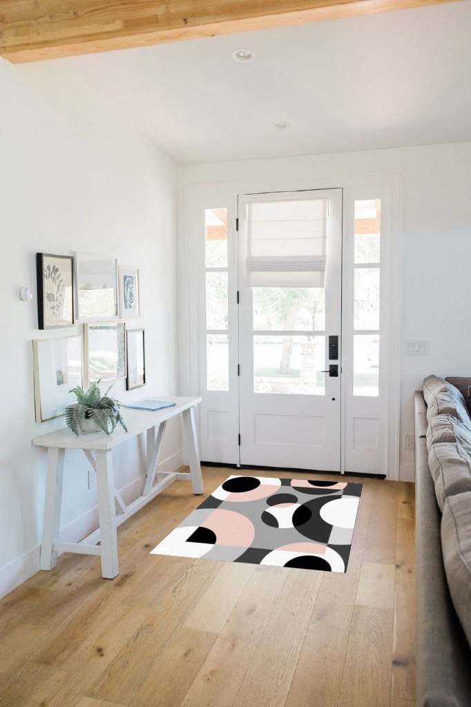 Blush Pink Geometric Area Rug 2'7"x5' for Living Room, Kids Teen Girls Boys Bedroom, Abstract Black Grey White Outdoor Indoor Washable Carpet Runner Area+Rug for Kitchen, Hallway, Entryway in White Scandinavian Entryway
