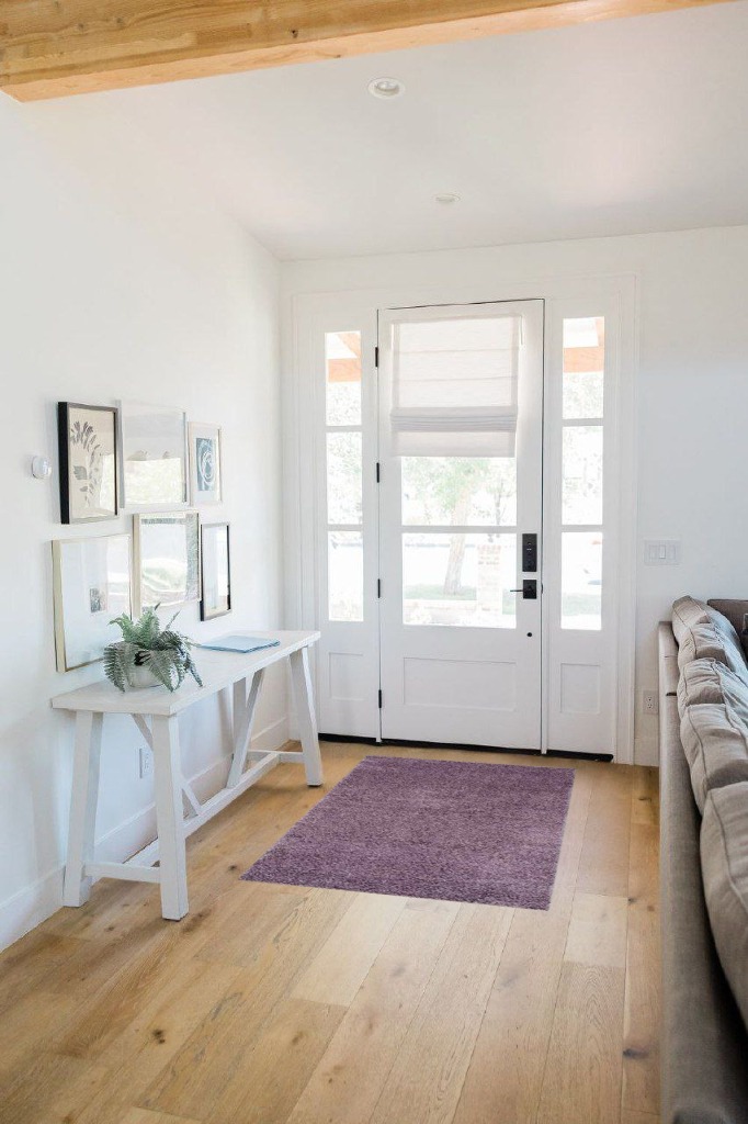 SAFAVIEH Laguna Shag Collection Accent Rug - 3' x 5', Purple, Solid Design, Non-Shedding & Easy Care, 2-inch Thick Ideal for High Traffic Areas in Entryway, Living Room, Bedroom (SGL303P) in White Scandinavian Entryway