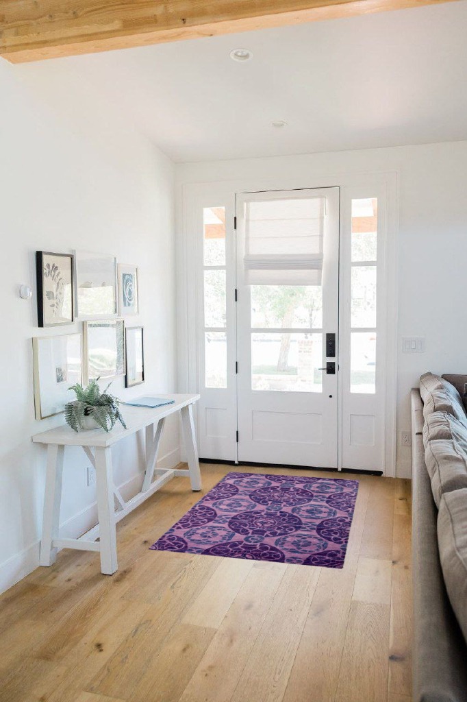 SAFAVIEH Wyndham Collection Accent Rug - 3' x 5', Purple, Handmade Modern Wool, Ideal for High Traffic Areas in Entryway, Living Room, Bedroom (WYD376J) in White Scandinavian Entryway