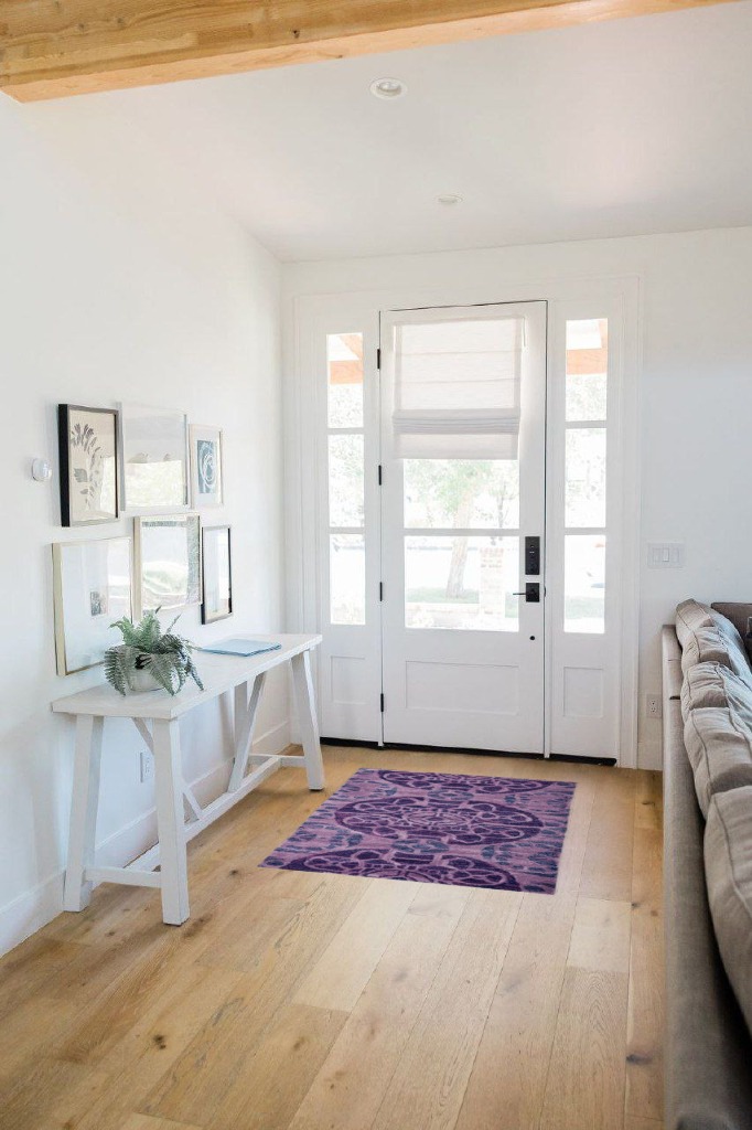 SAFAVIEH Wyndham Collection Accent Rug - 2'6" x 4', Purple, Handmade Modern Wool, Ideal for High Traffic Areas in Entryway, Living Room, Bedroom (WYD376J) in White Scandinavian Entryway