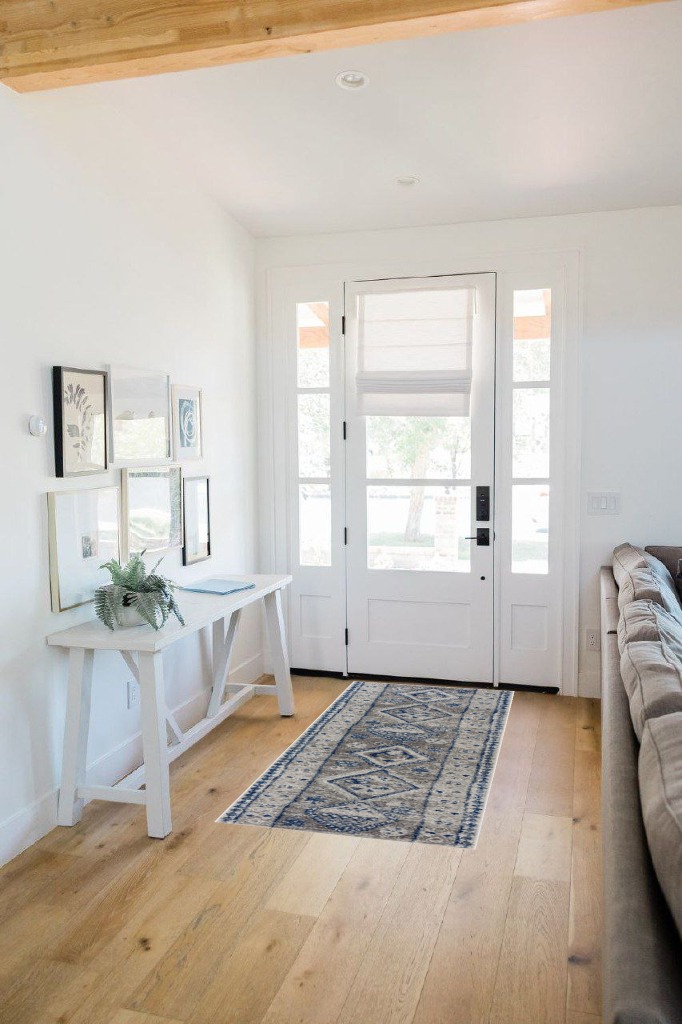 Tribal Geometric Blue Multicolor Runner in White Scandinavian Entryway