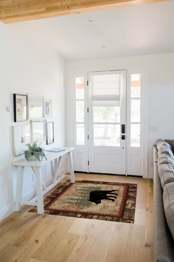 Mayberry Rug 6387 Birch Bear Area Rug, 3'11"x5'3", Brown in White Scandinavian Entryway
