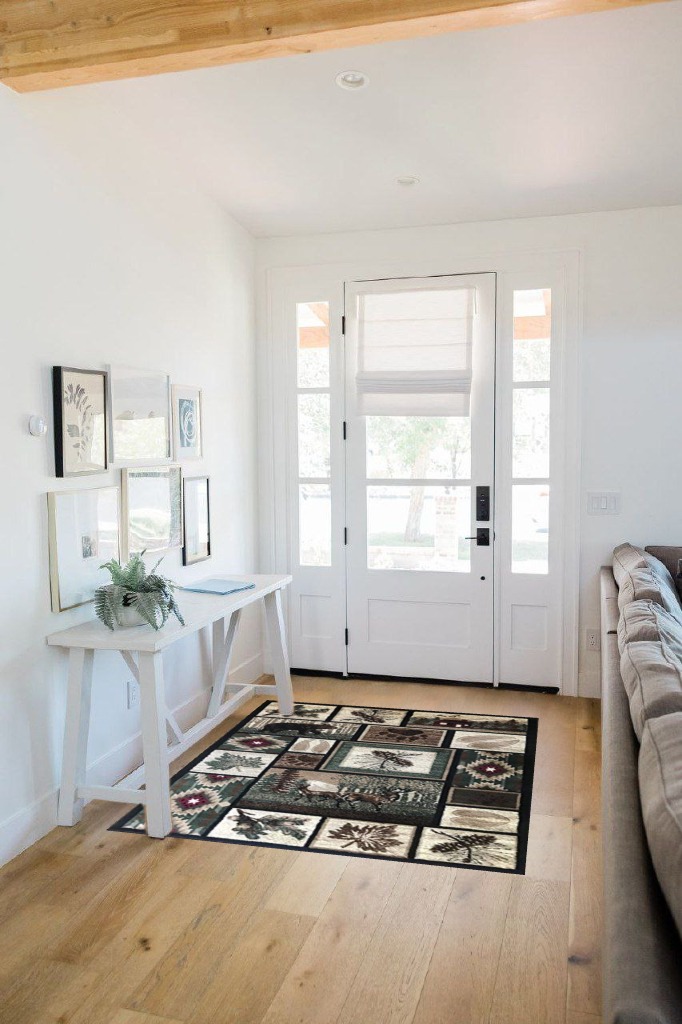 Carpet King Cabin Style Area Rug Rustic Western Country Bear Elk Deer Bear Wildlife Lodge Native Design 386 (3 Feet 10 Inch X 5 Feet 2 Inch) in White Scandinavian Entryway