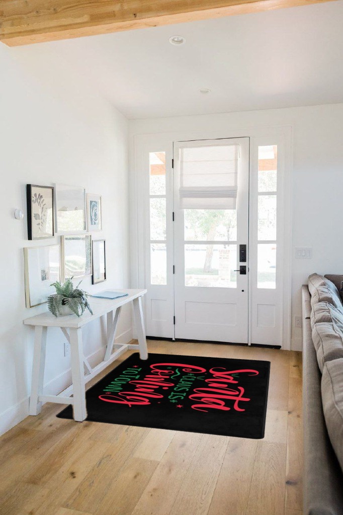 LIICHEES Santa is Coming to Town-Christmas Area Rug 63x48in Washable Rugs for Living Room Bedroom Large Rug Indoor Decorative Carpet Yoga Mat in White Scandinavian Entryway