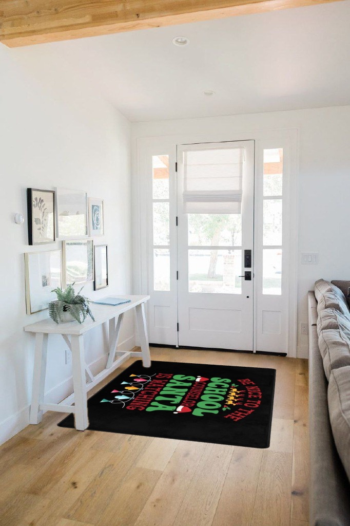 LIICHEES Be Nice to The School Counselor Santa is Watching Christmas Area Rug 63x48in Washable Rugs for Living Room Bedroom Large Rug Indoor Decorative Carpet Yoga Mat in White Scandinavian Entryway