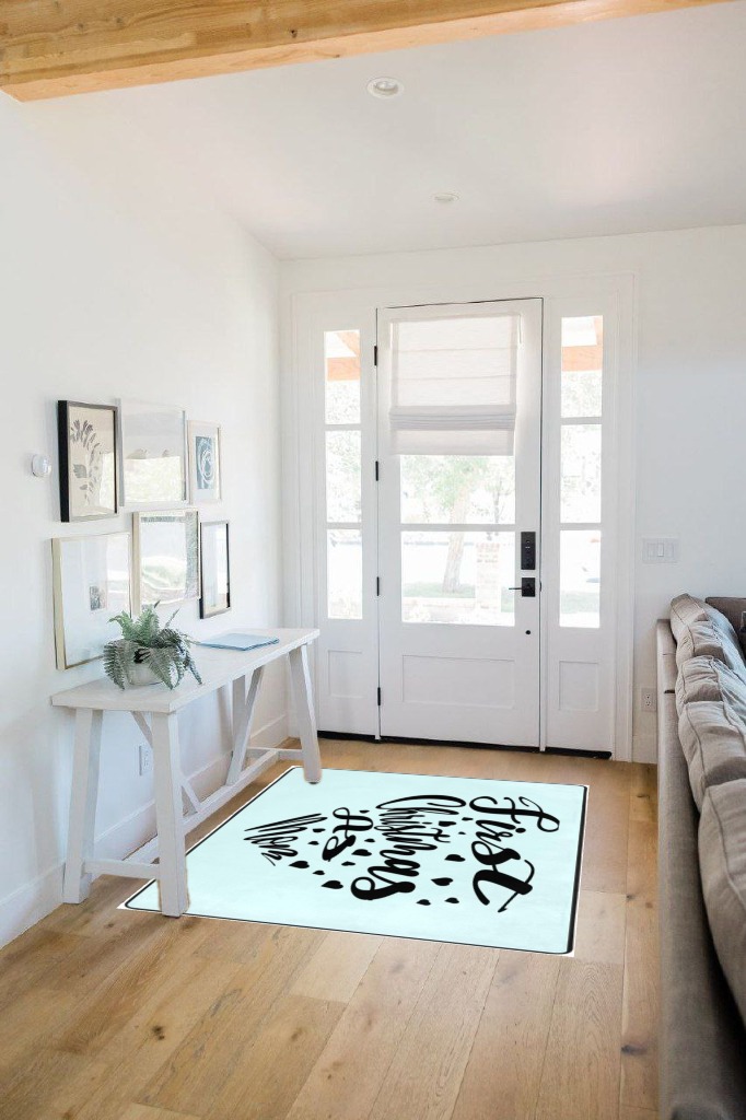 LIICHEES First Christmas As Mom Area Rug 63x48in Washable Rugs for Living Room Bedroom Large Rug Indoor Decorative Carpet Yoga Mat in White Scandinavian Entryway