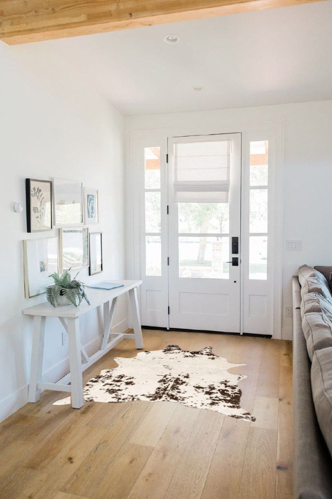 nuLOOM Marcia Machine Washable Faux Cowhide Accent Rug, 3' 10" x 5', Brown in White Scandinavian Entryway