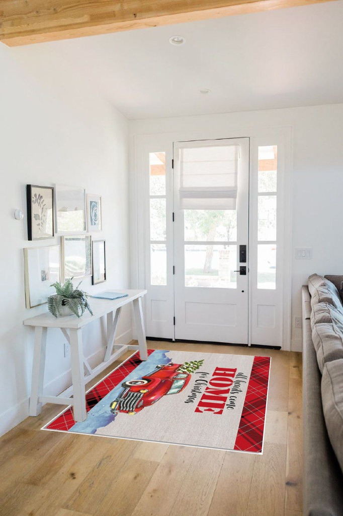 Area Rug, Xmas Truck with Xmas Tree Christmas Rug, 2x3 Feet Rugs for Living Room Bedroom Kids Room Kids Room Nursery Classroom, Non-Slip Comrft Carpet Washable Rug in White Scandinavian Entryway