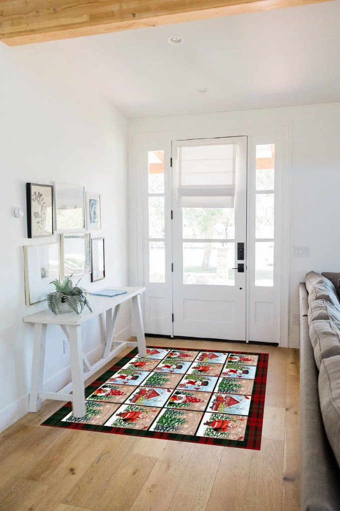 Area Rug 2x3 Feet, Xmas Truck Snowman Santa Claus Xmas Tree Christmas Rug, Rugs for Living Room Decor Bedroom Decor Kids Room, Non-Slip Living Room Rugs, Comrft Carpet Washable Rug in White Scandinavian Entryway