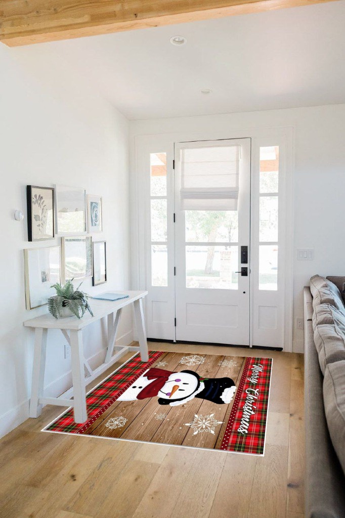 Area Rug, Winter Snowflake Snowman Christmas Rug, 2x3 Feet Rugs for Living Room Bedroom Kids Room Kids Room Nursery Classroom, Non-Slip Comrft Carpet Washable Rug in White Scandinavian Entryway