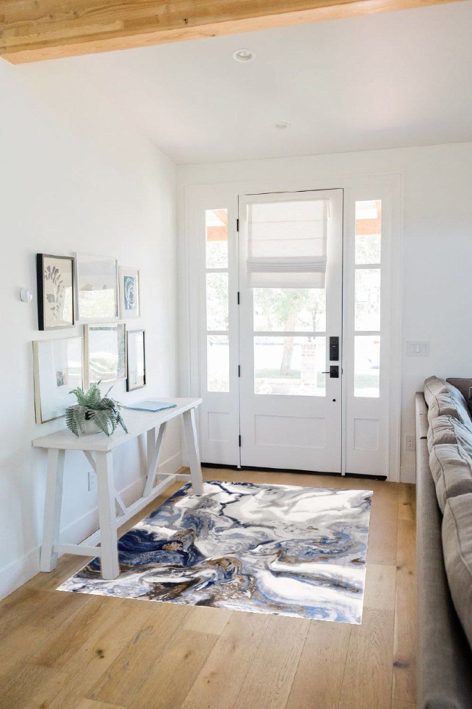 Abani Rugs Abstract Design 4’ x 6’ Bedroom Rug - Grey, Brown & Blue Modern Multi-Dimensional Non-Shedding Area Rug in White Scandinavian Entryway