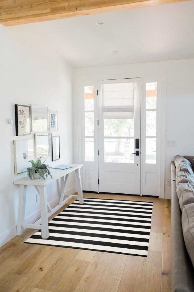 DII Outdoor Rug Collection Reversible Woven Polypropylene Plastic Straw Mat, 4x6-Feet, Black & White in White Scandinavian Entryway