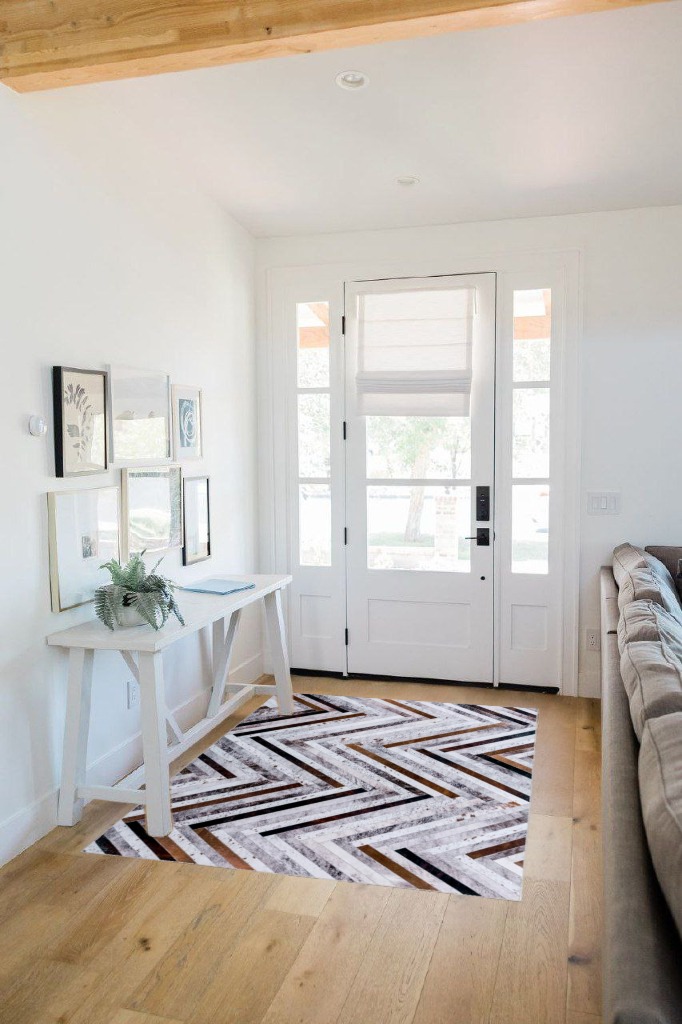 DECOMALL Coronado Machine Washable Rugs, Modern Geometri Rug, Faux Cowhide Patchwork Carpet for Living Room Bedroom Dinning Room,3' 6" x 5' 6", Multi in White Scandinavian Entryway