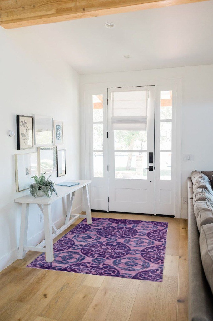 SAFAVIEH Wyndham Collection Accent Rug - 4' x 6', Purple, Handmade Modern Wool, Ideal for High Traffic Areas in Entryway, Living Room, Bedroom (WYD376J) in White Scandinavian Entryway