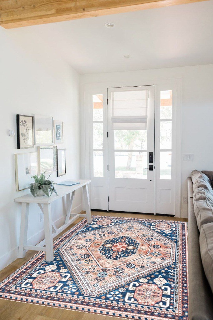 nuLOOM Nevaeh Machine Washable Bohemian Medallion Area Rug in White Scandinavian Entryway