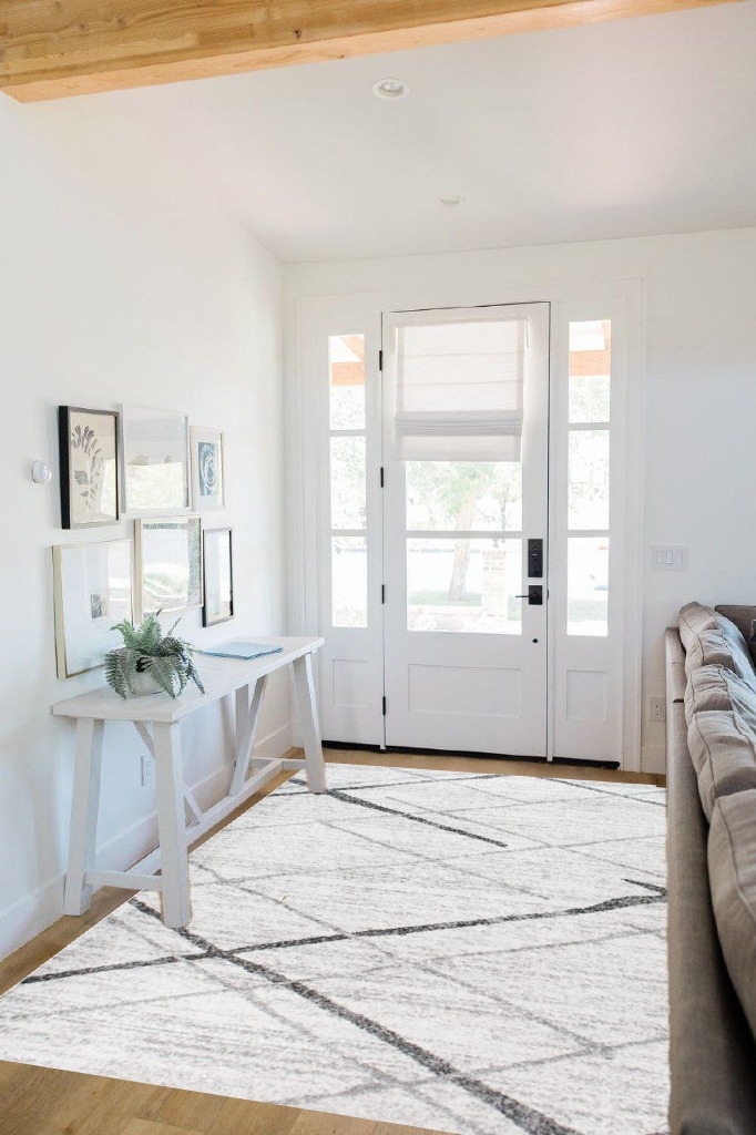 ‎Grey ‎Contemporary ‎Non Slip ‎Kitchen, Bedroom, Living Room, Hallway, Dining Room ‎Area Rug in White Scandinavian Entryway