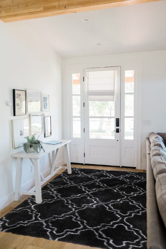 Amangel Soft Fuzzy Rugs for Living Room Bedroom,5x8 Feet Rug,Furry Carpet,Black & White Rug,Fluffy Plush Area Rug,Large Cool Modern Rugs for Apartment Home Office,Room Decor in White Scandinavian Entryway