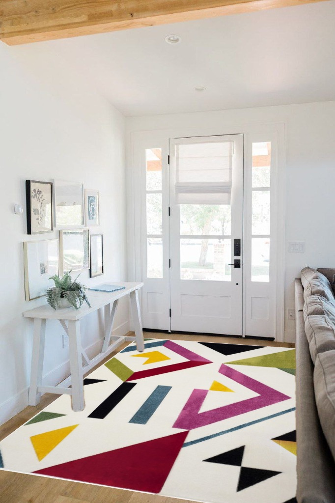 SAFAVIEH Hollywood Collection Area Rug - 5'3" x 7'6", Ivory & Rose, Mid-Century Modern Design, Non-Shedding & Easy Care, Ideal for High Traffic Areas in Living Room, Bedroom (HLW700A) in White Scandinavian Entryway