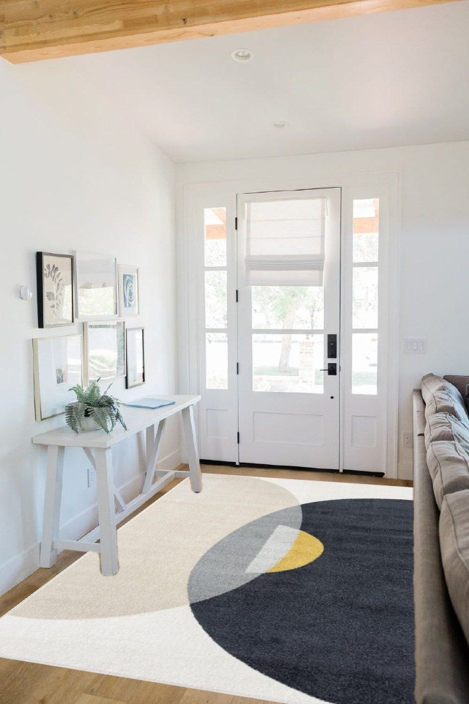 Abani Geometric Beige/Charcoal Yellow Area Rug - 5'x 8' - Modern Half-Moon Design Mid-Century Deco - Easy to Clean - Durable for High Traffic Areas – Bedroom & Office - Medium Pile in White Scandinavian Entryway
