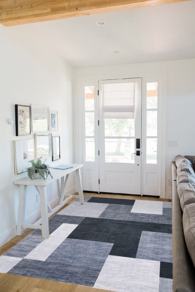 RUGSREAL Washable Rug for Living Room Low-Pile Non-Slip Throw Carpet Contemporary Morroccan Area Rug for Home Office, 5' x 8' Grey in White Scandinavian Entryway