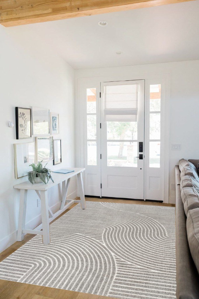 JONATHAN Y SCN100A-5 Skagen Minimalist Curve Geometric Indoor Area Rug, Modern, Contemporary, Coastal, Geometric, Bohemian, Bedroom, Kitchen, Living Room, Non Shedding, Gray/Ivory, 5' x 8' in White Scandinavian Entryway