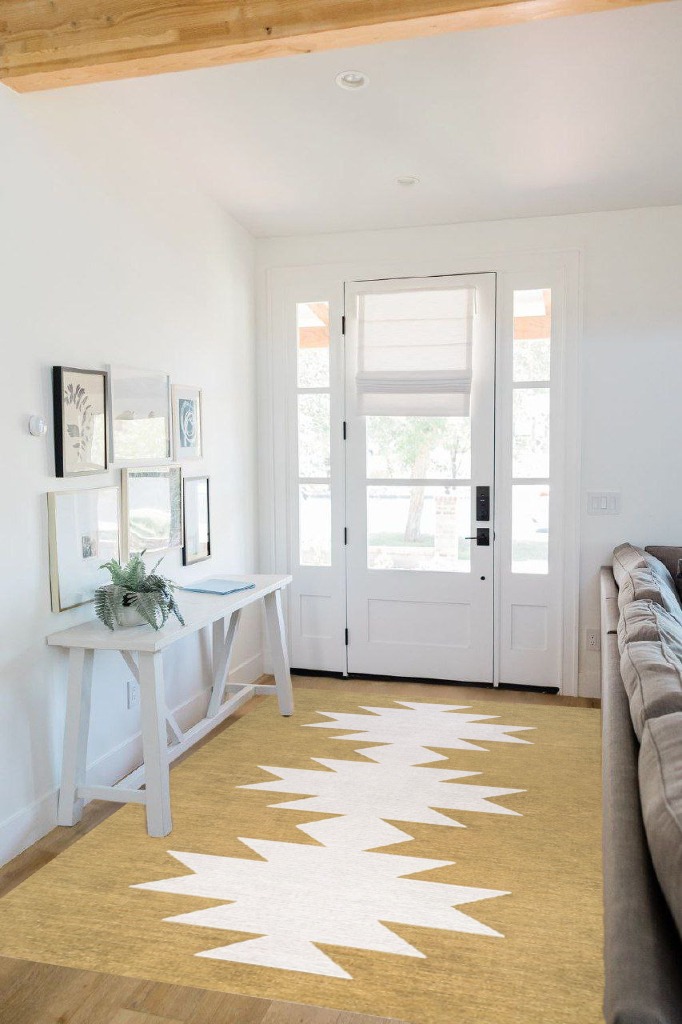 JONATHAN Y WSH110B-5 Chayton Minimalist Geometric Machine-Washable Indoor Area-Rug, Bohemian Southwestern Modern Easy-Cleaning,Bedroom,Kitchen,Living-Room,Non Shedding, Light-Green/Ivory, 5 X 8 in White Scandinavian Entryway