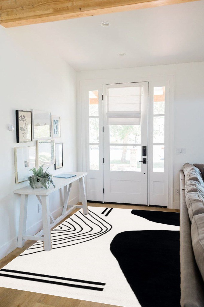 Safavieh Rodeo Drive Collection Area Rug - 5' x 8', Ivory & Black, Handmade Mid-Century Modern Abstract Wool, Ideal for High Traffic Areas in Living Room, Bedroom (RD860B) in White Scandinavian Entryway