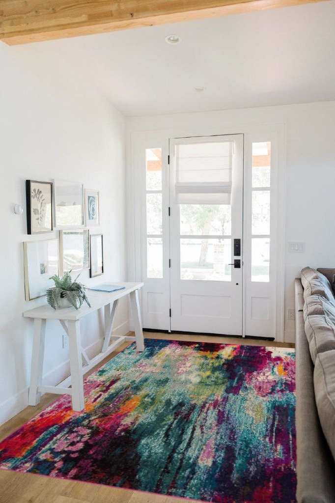 Unique Loom Chromatic Collection Modern Colorful & Vibrant Abstract Area Rug for Any Home Décor, 5 ft x 8 ft, Multi/Light Blue in White Scandinavian Entryway