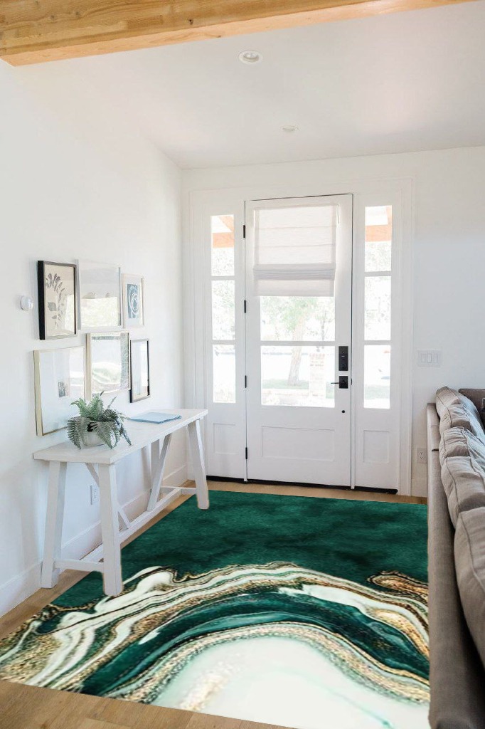 Living Dining Room Abstract Emerald Green Marble Area Rugs Modern Indoor Soft Throw Rug Home Decor Non Slip Carpets,5x8ft in White Scandinavian Entryway