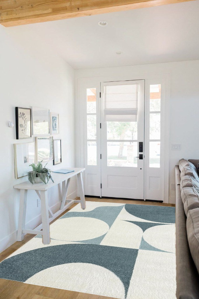 Abani Deco Collection Area Rug -Cream/Green Modern Geometric Design -5'3" x 7'6" - Easy to Clean - Durable for Kids and Pets - Non-Shedding - Medium Pile - Soft Feel -for Living Room, Bedroom & Office in White Scandinavian Entryway