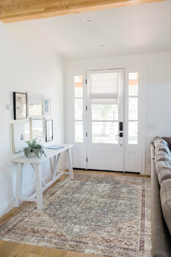 Loloi Amber Lewis x Loloi Georgie Collection GER-04 Teal/Antique 5'-0" x 7'-6" Area Rug in White Scandinavian Entryway