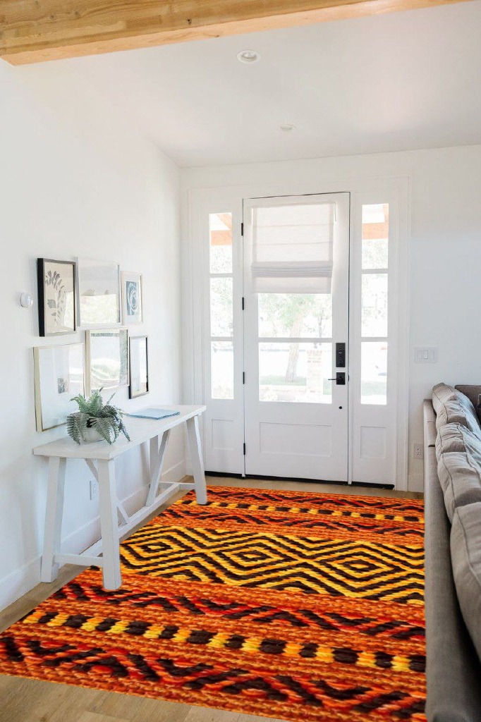 INDIA LIVING Indian Handmade Kilim Rug Moroccan Area Rug Washable Bedroom Rug Indoor Small Persian Living Room Office Carpet Decorative Rug, 5"x8", Orange in White Scandinavian Entryway