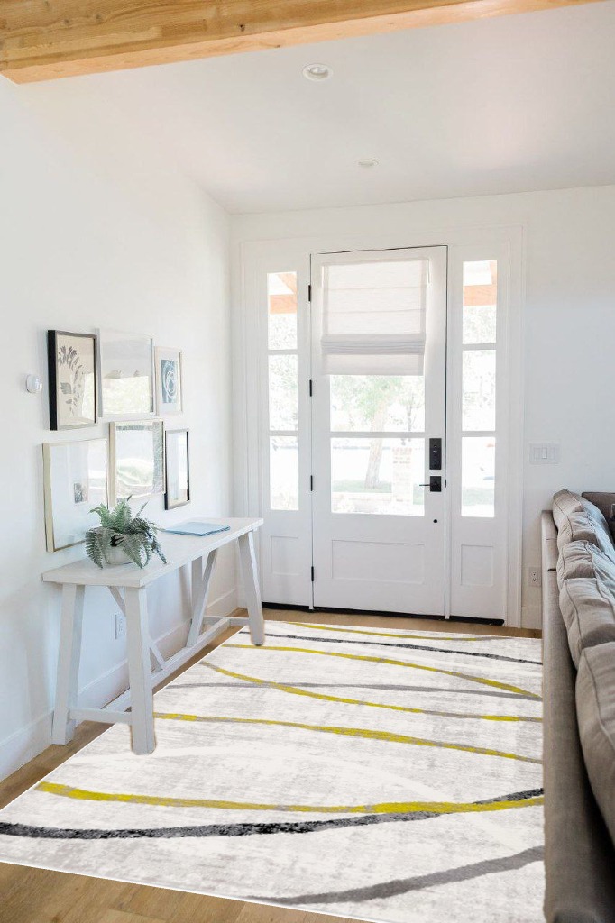 SAFAVIEH Skyler Collection Area Rug - 5'1" x 7'6", Ivory Grey & Green, Abstract Design, Ideal for High Traffic Areas in Living Room, Bedroom, Dining (SKY112Y-5) in White Scandinavian Entryway
