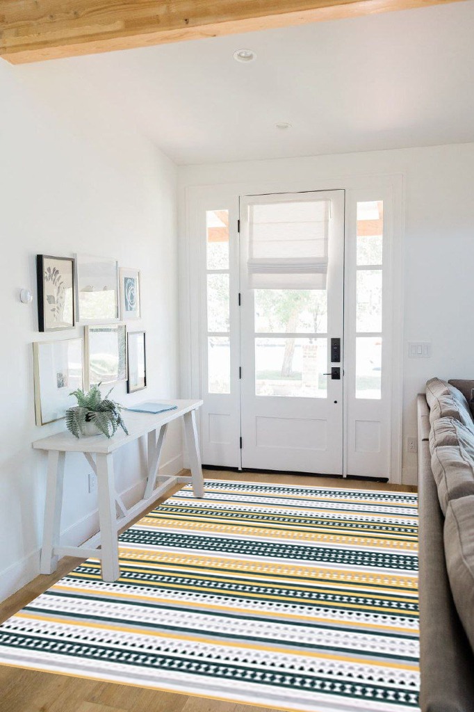 SAFAVIEH Montauk Collection Area Rug - 5' x 8', Yellow & Ivory, Handmade Boho Stripe Cotton, Ideal for High Traffic Areas in Living Room, Bedroom (MTK451D) in White Scandinavian Entryway