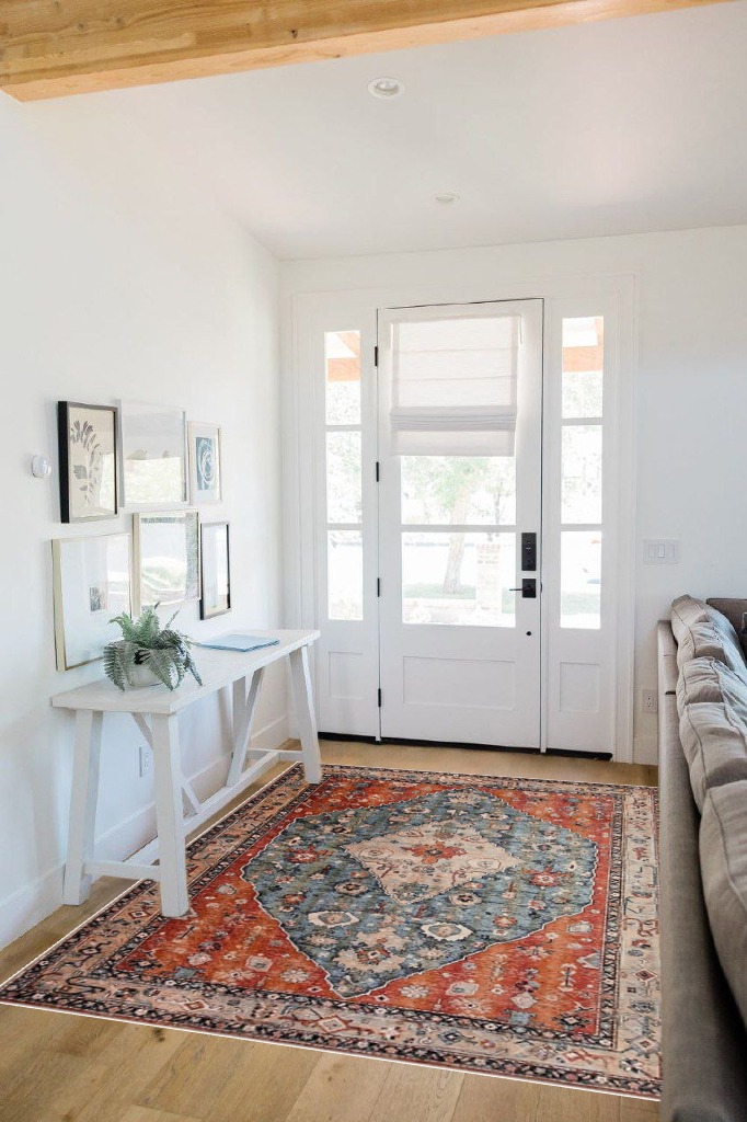 Lahome Boho Tribal Area Rug in White Scandinavian Entryway