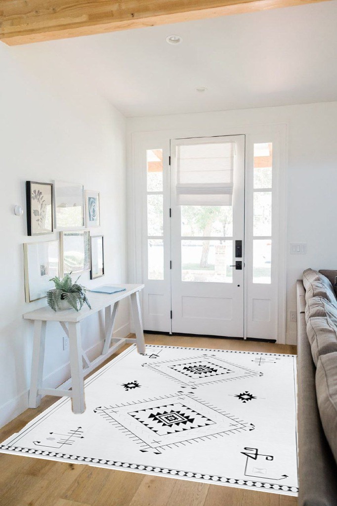 Lahome Washable Aztec 5x7 Bedroom Rug in White Scandinavian Entryway
