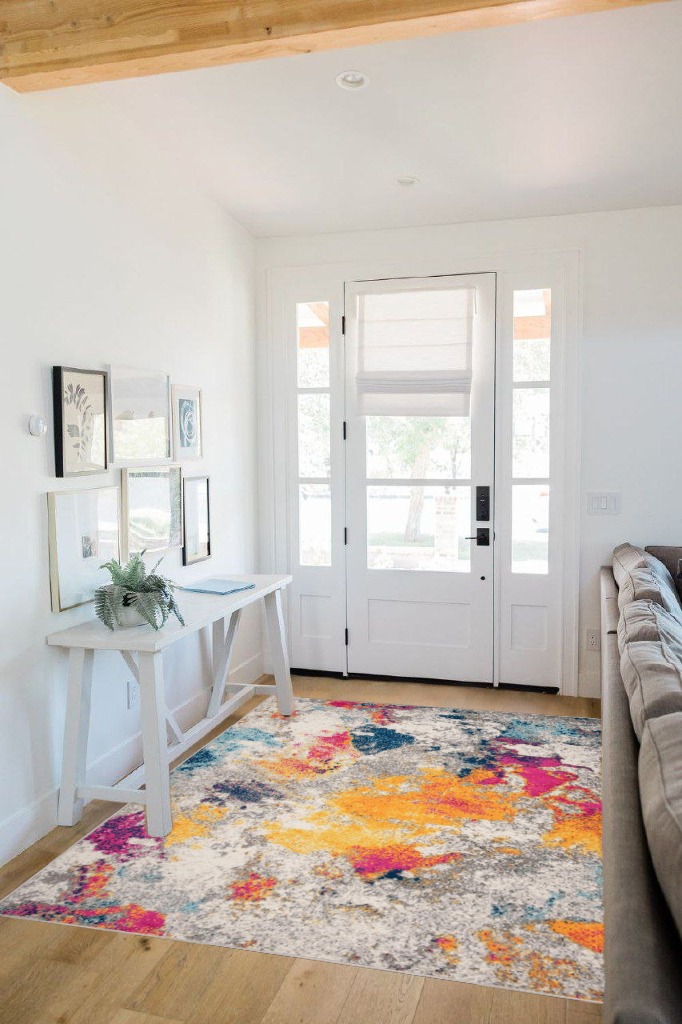 ‎Multi ‎Contemporary ‎Non Slip, Washable ‎Kitchen Rug in White Scandinavian Entryway