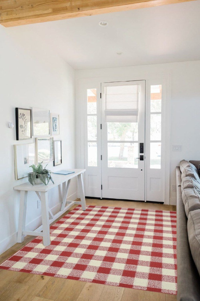Garland Rug Country Living Buffalo Plaid Area Rug, 5-Feet by 7-Feet, Chili Red/Ivory in White Scandinavian Entryway