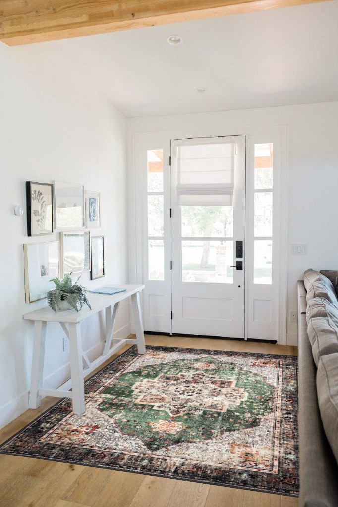 YesRug Area Rug 5x7 for Living Room Green Boho Non-Slip Washable Rug Vintage Low Pile Large Rug for Bedroom Dining Room in White Scandinavian Entryway